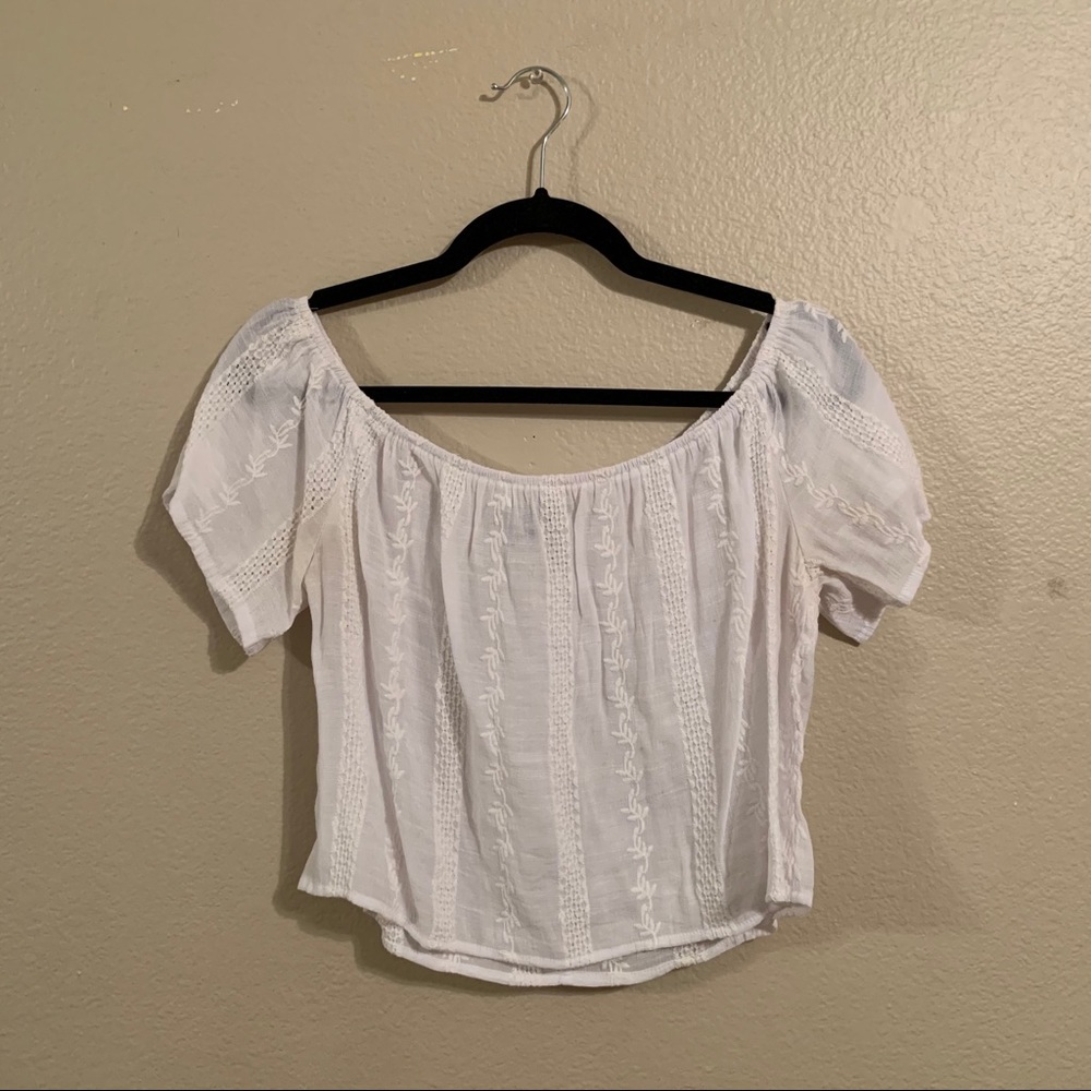 Embroidered Linen Off the Shoulder Top